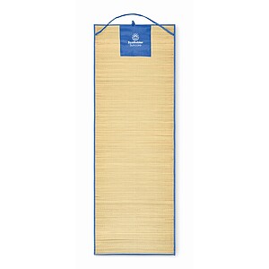 Natural straw beach mat, royal blue