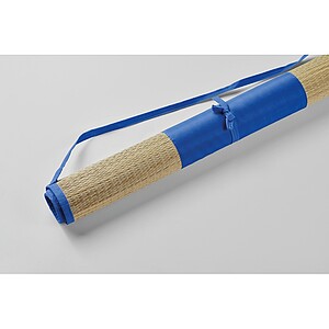 Natural straw beach mat, royal blue