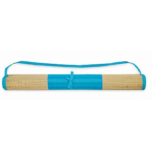 Natural straw beach mat, turquoise