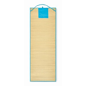 Natural straw beach mat, turquoise