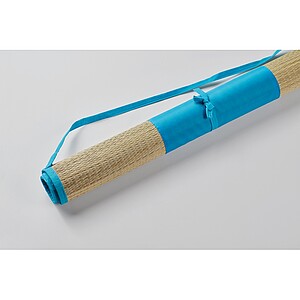 Natural straw beach mat, turquoise