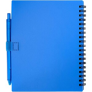 Niove recycled plastic soft cover notebook and ballpoint pen set (blue ink), blue