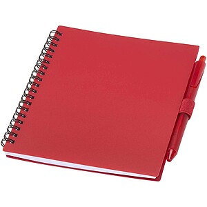 Niove recycled plastic soft cover notebook and ballpoint pen set (blue ink), red