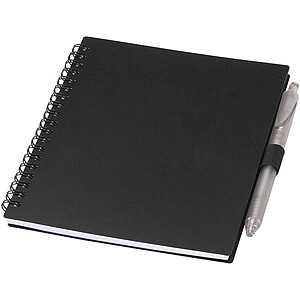 Niove recycled plastic soft cover notebook and ballpoint pen set (blue ink), solid black