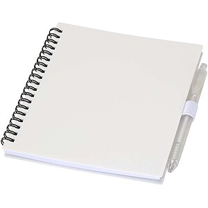 Niove recycled plastic soft cover notebook and ballpoint pen set (blue ink), white