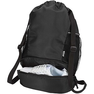 Nomad GRS recycled sports drawstring bag with bottom compartment 18L, solid black