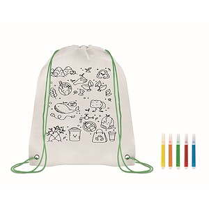 Non woven kids bag with pens, lime