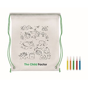 Non woven kids bag with pens, lime