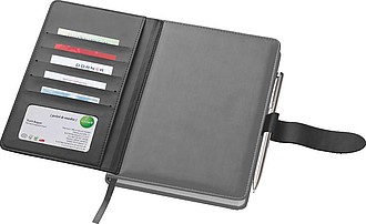 Notebook with business card compartments