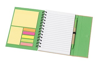 Notebook with lined writing pad and self-adhesive stickers,colour green, nature