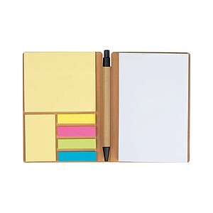 Notebook with pen and sticky notes