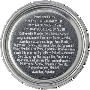 Novel mint tin, approximately 60 sugar free mints