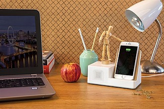 Ontario 5W wireless charger with speaker, white