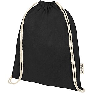 Oregon 140 g/m2 GRS recycled cotton drawstring bag, solid black