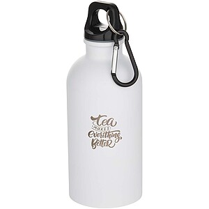Oregon 400 ml matte RCS recycled single wall stainless steel water bottle with carabiner, white
