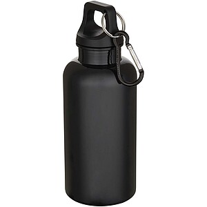 Oregon 400 ml solid colour RCS recycled plastic water bottle with carabiner, black