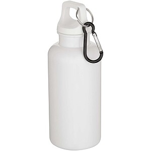 Oregon 400 ml solid colour RCS recycled plastic water bottle with carabiner, white