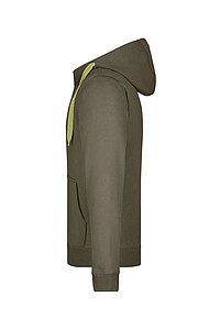 Pánská mikina James & Nicholson Doubleface, vojenská zelená/limetková, velikost S