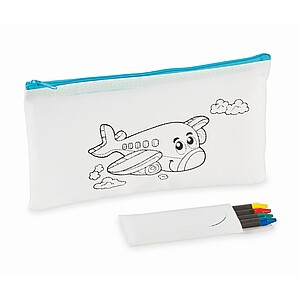 Pencil case with 4 crayons, baby blue