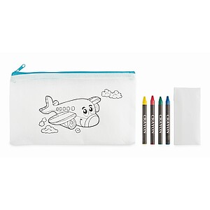 Pencil case with 4 crayons, baby blue