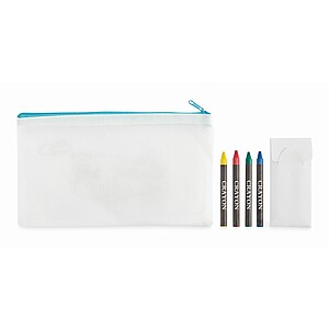 Pencil case with 4 crayons, baby blue