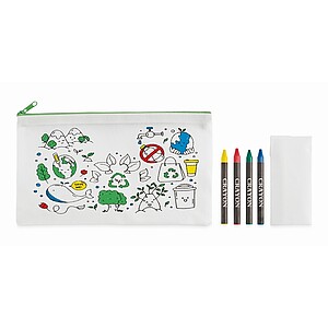 Pencil case with 4 crayons, lime