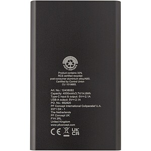 Pep 4000 mAh Type-C recycled aluminium power bank, titanium