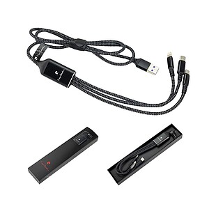 PIERRE CARDIN FLEUR Charging cable with 3 connectors, black