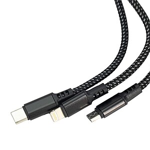 PIERRE CARDIN FLEUR Charging cable with 3 connectors, black