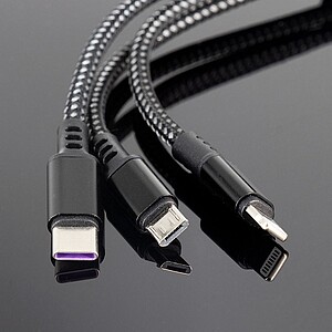 PIERRE CARDIN FLEUR Charging cable with 3 connectors, black