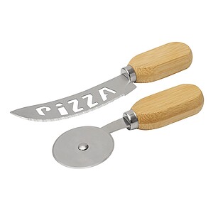 Pizza cutter set, silver|brown