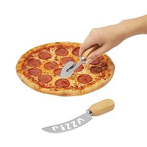Pizza cutter set, silver|brown