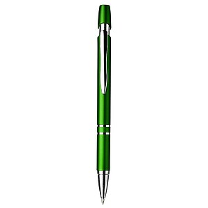 Plastic ballpen with blue ink.Pale green