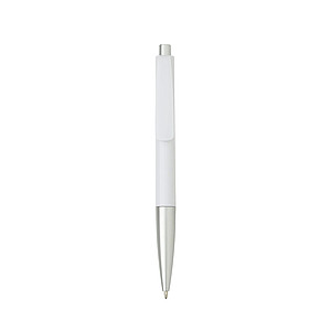 Plastic ballpen with blue ink. White