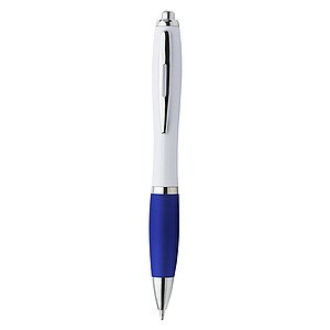 Plastic ballpen with coloured rubber grip, blue ink