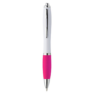 Plastic ballpen with coloured rubber grip, blue ink