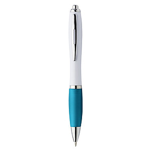 Plastic ballpen with coloured rubber grip, blue ink
