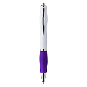 Plastic ballpen with coloured rubber grip, blue ink