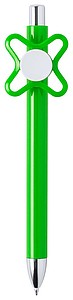 Plastic ballpoint pen with fidget spinner clip, green