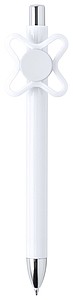 Plastic ballpoint pen with fidget spinner clip, white