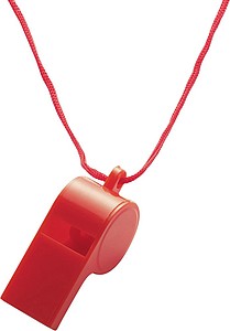 Plastic whistle with neck cord