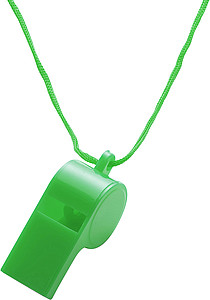 Plastic whistle with neck cord