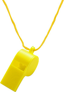 Plastic whistle with neck cord