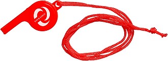 Plastic whistle with neck cord