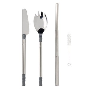 Pocketsize reusable cutlery set on-the-go,silver, grey