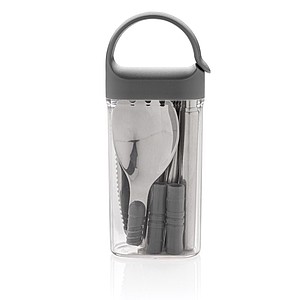 Pocketsize reusable cutlery set on-the-go,silver, grey