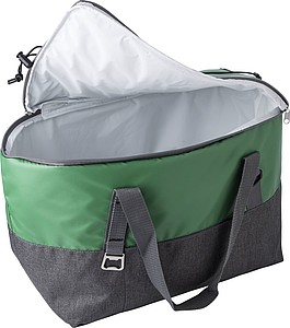 Polycanvas (600D) cooler bag with PEVA interior lining and adjustable straps.