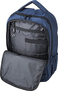 Polyester (1680D) backpack with 2 front pockets, and side pockets.
