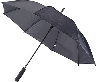 Polyester (170T) automatic umbrella with eight panels. Metal and fibreglass frame and EVA handle.