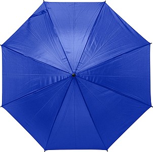 Polyester (170T) automatic umbrella with eight panels. Metal and fibreglass frame and EVA handle.